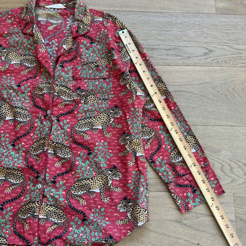 Printfresh Women Red Leopard Cotton Pajama Set Long Sleeve Top & Pants Large - Picture 12 of 14